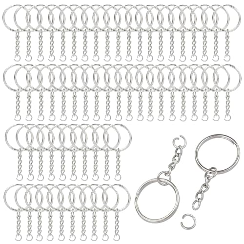 60Stück 25mm Schlüsselanhänger, Schlüsselring Edelstahl Schlüsselring, Karabiner Schlüsselanhänger,Kette Schlüsselanhänger mit Spaltringe für Schlüssel Handwerk DIY, Basteln (Silber) von CHDZSW