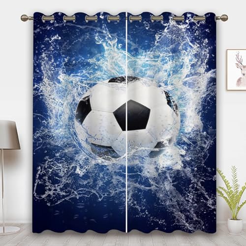 CHEFFS Fußball Gardinen Verdunklungsgardine Ösen Für Schlafzimmer, Fußball Vorhänge Blickdicht Verdunkelungsvorhang Fußball Für Kinderzimmer (1,100 x 140 cm(2X50X140cm)) von CHEFFS