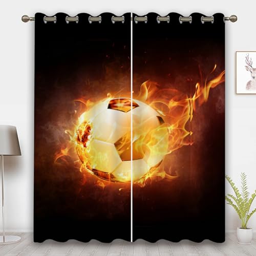 CHEFFS Fußball Gardinen Verdunklungsgardine Ösen Für Schlafzimmer, Fußball Vorhänge Blickdicht Verdunkelungsvorhang Fußball Für Kinderzimmer (4,183 x 160 cm(2X91X160cm)) von CHEFFS