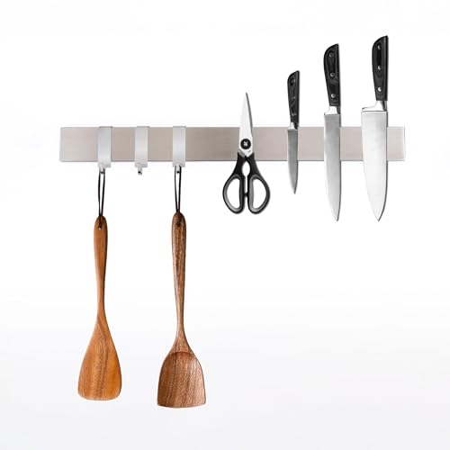 CHEFGASTRO Magnetleiste magnetische Messerleiste Messerhalter aus Stahl, 4x40x1,6cm, mit 3 silbernen Haken, Silber, extra stark magnetischer Messerstreifen, Messerblock, zum Kleben oder Schrauben CHEFGASTRO Magnetleiste magnetische Messerleiste Messerhalter aus Stahl, 4x40x1,6cm, mit 3 silbernen Haken, Silber, extra stark magnetischer Messerstreifen, Messerblock, zum Kleben oder Schrauben von CHEFGASTRO
