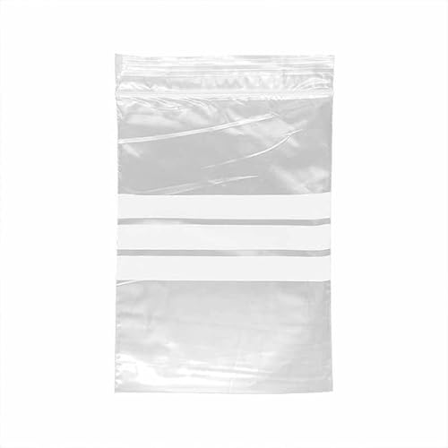 CHEFZOCO Transparente Plastiktüten, Plastikbeutel mit luftdichtem Verschluss, verschließbare Beutel, Reißverschluss, lebensmittelecht, weiße Streifen, Maße 15 x 22 cm, enthält 16 Beutel CHEFZOCO Transparente Plastiktüten, Plastikbeutel mit luftdichtem Verschluss, verschließbare Beutel, Reißverschluss, lebensmittelecht, weiße Streifen, Maße 15 x 22 cm, enthält 16 Beutel von CHEFZOCO