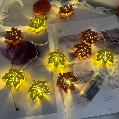 CHENBOOW Herbstdeko Beleuchtung Holz,Herbstdeko Fenster Hängend 1.5M,Herbst Dekoration,LED Ahornblätter Lichterkette,Herbstdeko Ahornblatt Lichterkette Innen aus Holz,für Draußen Innen von CHENBOOW