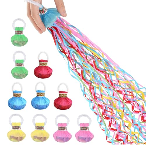 10 Stück Wurf Luftschlangen Bombe Luftschlangen Hand Werfen Streamer Party Konfetti Luftschlangen Kanone Neujahr Handwerfende Bänder für Geburtstag Hochzeiten Weihnachten Karneval Abschlussfeier von CHENGCKJ