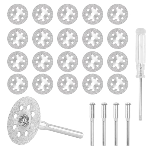 20 Stück Diamant Trennscheiben Sägeblatt für Dremel Rotationswerkzeug Diamant Schleifscheibe Zubehör Mini Diamantscheibe mit 4 Stück 3 mm Dorn und Schraubendreher für Fliese, Glas, Stein, Holz 20 Stück Diamant Trennscheiben Sägeblatt für Dremel Rotationswerkzeug Diamant Schleifscheibe Zubehör Mini Diamantscheibe mit 4 Stück 3 mm Dorn und Schraubendreher für Fliese, Glas, Stein, Holz von CHENGCKJ