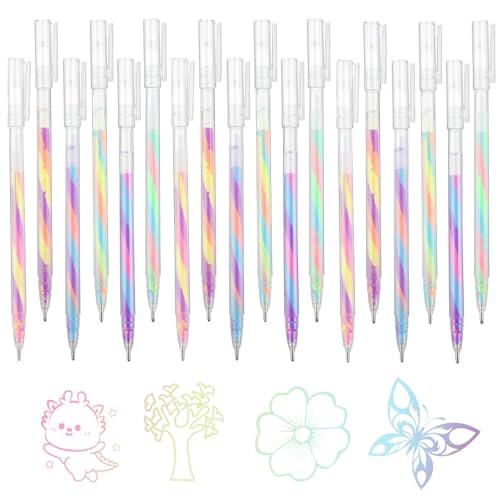 CHENGCKJ 18 Stück Glitzerstifte 6 Farben Gelstifte Glitzer Regenbogen Gelschreiber Kugelschreiber Gel rotierendem Farbverlauf Neon Gelstifte Stifte Neon Gel Pen Magische Farbigen Stift Zum Ausmalen von CHENGCKJ