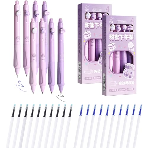 Radierbarer Kugelschreiber 8 Stück Tintenroller Radierbar mit 20 Nachfüllungen 0.5mm Cartoon Löschbarer Stift einziehbare Erasable Pen set Löschbare Gelstifte für Studenten Geschenk, Schule Bürobedarf von CHENGCKJ