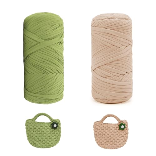 T-Shirt Garn Bändchengarn 2 x 200g Dickes Häkelgarn Polyester Garn für Stricken Strickgarn Textilgarn für Häkeltaschen Heimdekoration Taschen DIY-Kunsthandwerk Wandbehang Makramee von CHENGCKJ