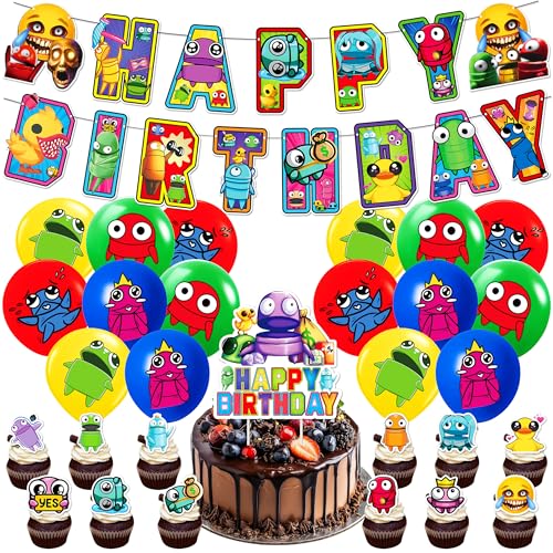 30PCS Re-po Geburtstag Party Re-po Dekorationsset Geburtstagsparty Dekorationen Re-po Happy Birthday Banner Torteneinlage Cupcake Topper Kinderthemenparty Luftballons von CHENGLI