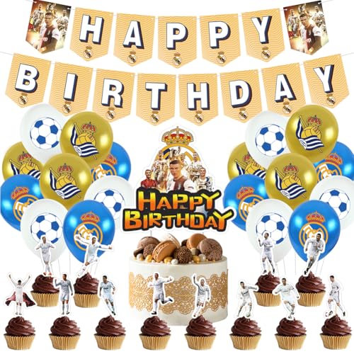 32 Stück Fußballstern-Geburtstagsparty-Dekorationen, Fußballstern-Partyzubehör mit Fußballstern-Ballon, Happy Birthday-Banner, Fußball-Stern-Kuchenaufsatz für Kinder, 32 Stück Fußballstern-Geburtstagsparty-Dekorationen, Fußballstern-Partyzubehör mit Fußballstern-Ballon, Happy Birthday-Banner, Fußball-Stern-Kuchenaufsatz für Kinder, von CHENGLI