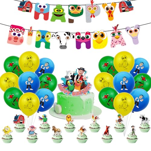 32PCS Farm Geburtstag Party Farm Dekorationsset Geburtstagsparty Dekorationen Farm Happy Birthday Banner Torteneinlage Cupcake Topper Kinderthemenparty Luftballons von CHENGLI