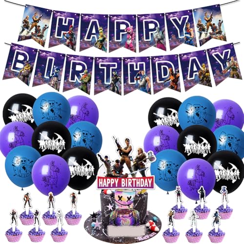 32PCS For-tnte Geburtstag Party Dekoration For-tnte Dekorationsset Geburtstagsparty Dekorationen Happy Birthday Banner Torteneinlage Kinderthemenparty Luftballons For-tnte Fans von CHENGLI