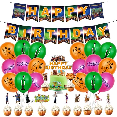 32PCS Sco-ob Geburtstag Party Dekoration Sco-ob Dekorationsset Geburtstagsparty Dekorationen Happy Birthday Banner Torteneinlage Kinderthemenparty Luftballons Sco-ob Fans von CHENGLI