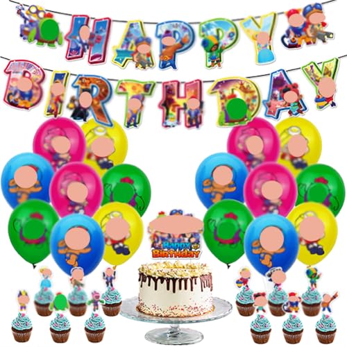34PCS Geburtstag Party Dekorationsset Geburtstagsparty Dekorationen Happy Birthday Banner Torteneinlage Cupcake Topper Kinderthemenparty Luftballons von CHENGLI
