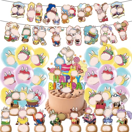 44PCS Geburtstag Party Dekoration Dekorationsset Geburtstagsparty Dekorationen Happy Birthday Banner Torteneinlage Kinderthemenparty Luftballons Fans von CHENGLI