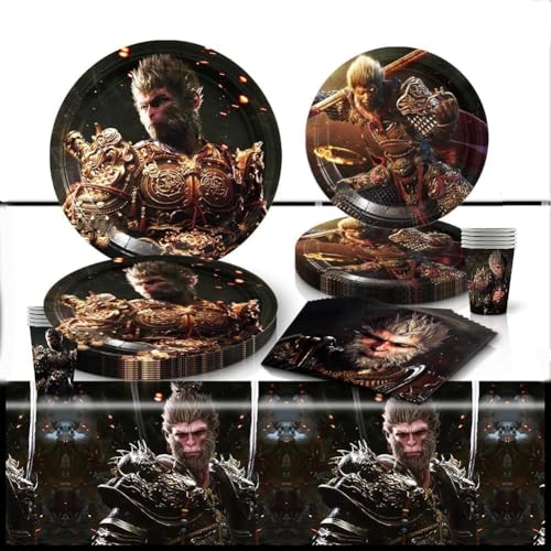 51PCS Black Wukong Partygeschirr Kindergeburtstag Set, Black Myth Party Geschirr Black Wukong Geburtstag Deko, Black Wukong Kindergeburtstag Tischdeko von CHENGLI