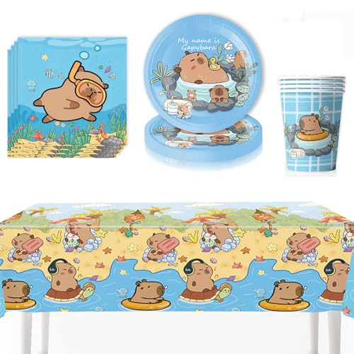 61PCS Capybara Geburtstag Party Set, Capybara Partygeschirr Set Kindergeburtstag Geschirr Set Geburtstag Party Supplies Set Teller, Becher, Servietten,Tischdecke Für Kinder Deko Partyzubehör(20 Gäste) 61PCS Capybara Geburtstag Party Set, Capybara Partygeschirr Set Kindergeburtstag Geschirr Set Geburtstag Party Supplies Set Teller, Becher, Servietten,Tischdecke Für Kinder Deko Partyzubehör(20 Gäste) von CHENGLI