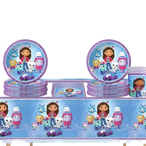 61PCS Dollhouse Partygeschirr Kindergeburtstag Set, Dollhouse Party Geschirr Dollhouse Geburtstag Deko, Dollhouse Kindergeburtstag Tischdeko Dollhouse Geburtstagsparty Zubehör Party Pappbecher Teller von CHENGLI