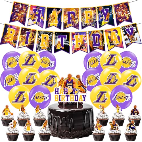 Basketball Geburtstag Deko,30PCS Basketball Star Party Mit Banner Luftballons Cake Topper Kuchen-Topper Für Jungen Teenager Basketballfans Geburtstag Partyzubehör von CHENGLI