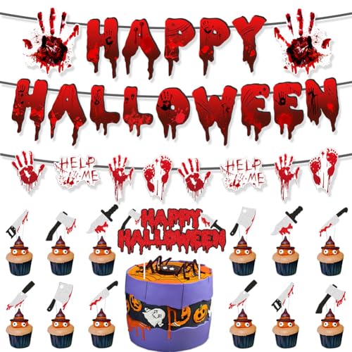 Halloween-Partydekorationsset, 15-teilig, gruselige Banner, Wimpelkette, Kuchendekoration, wiederverwendbar, Party-Dekoration, gruseliges Muster, für drinnen und draußen, für Dusche Halloween-Partydekorationsset, 15-teilig, gruselige Banner, Wimpelkette, Kuchendekoration, wiederverwendbar, Party-Dekoration, gruseliges Muster, für drinnen und draußen, für Dusche von CHENGLI