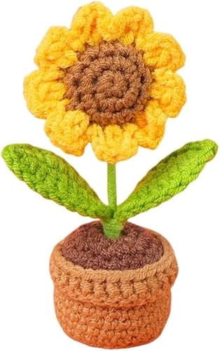 Sonnenblumen Häkelblumen, kleiner künstlicher Blumentopf, fertige handgefertigte Häkeln, kleiner künstlicher Blumentopf, handgestrickt, gehäkelt, Geschenke, für Zuhause, Büro, Desktop-Ornament von CHENGLI