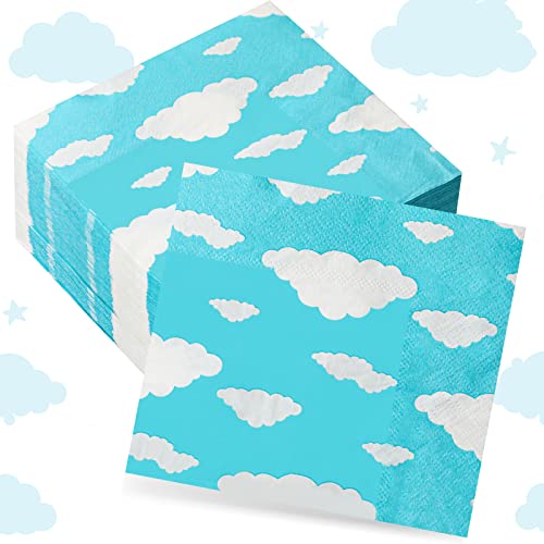 100 Stück blaue Himmelwolken-Servietten, Himmel-Druck, Party-Servietten, Einweg-Servietten, Cartoon-Geschichte, Thema, Geburtstagsparty, Zubehör für Kinder, Babyparty, Party, 12,7 x 12,7 cm von CHENGU