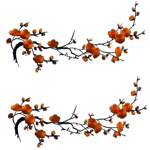 CHENGZI Pflaumenblüten-Blumen-Stickerei-Flicken, Applikation, Stoff, Sticker, Basteln, Nähen, Reparatur, Dekoration, 2 Stück (Orange) von CHENGZI