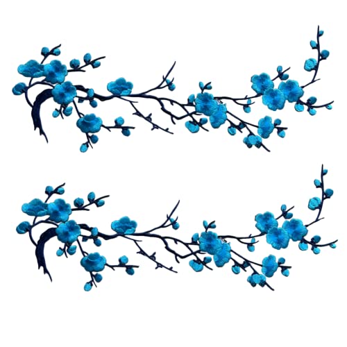 CHENGZI Pflaumenblüten-Blumen-Stickerei-Flicken, Applikation, Stoffaufkleber, Basteln, Nähen, Reparatur, Dekoration, 2 Stück (blau) von CHENGZI
