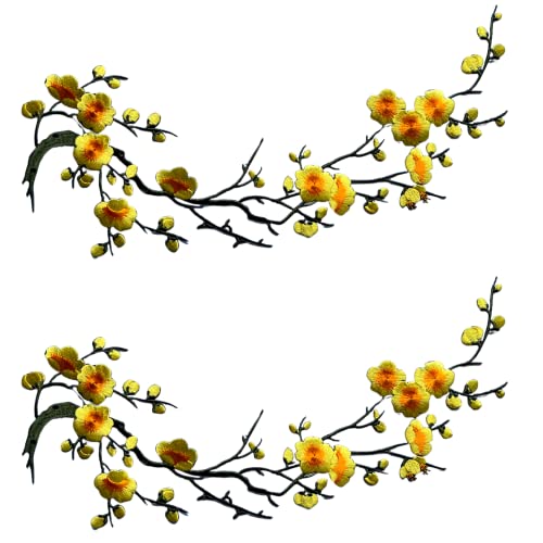 CHENGZI Pflaumenblüten-Stickerei-Patches Applikation Stoffaufkleber Handwerk Nähen Reparatur Dekoration, 2 Stück (gelb) von CHENGZI