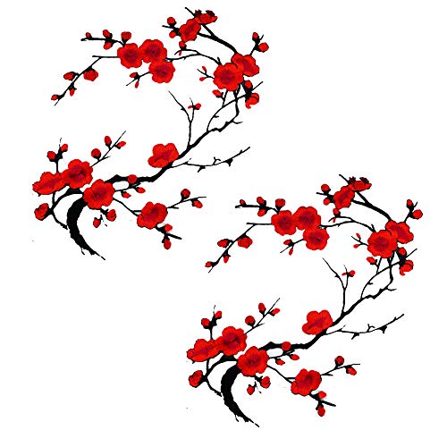 CHENGZI Pflaumenblüten-Stickerei-Aufkleber, Stoff-Aufkleber, Basteln, Nähen, Reparatur, Dekoration, 2 Stück (rot) von CHENGZI