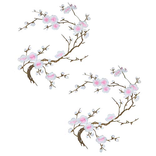CHENGZI Pflaumenblüten-Stickerei-Aufnäher Applikation Stoff Aufkleber Handwerk Nähen Reparatur Dekoration Set von 2 (weiß) von CHENGZI