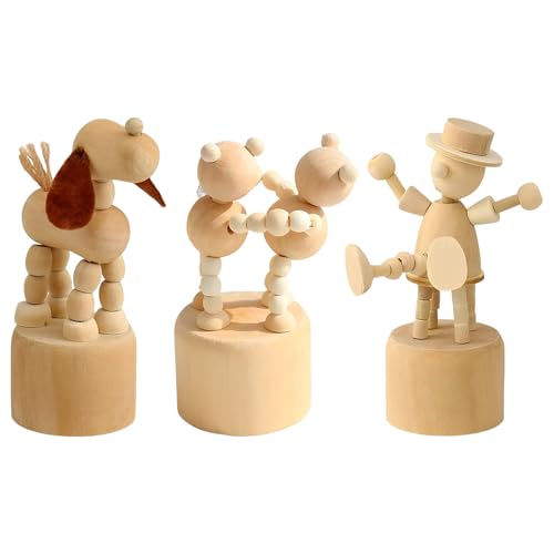 CHENKEE 3 Stück Kindergeburtstag Basteln, Basteln Kindergeburtstag, Holzfiguren für Kinder, Bastelset, Holztiere Zum Bemalen, Möbel Ornamente (Tandem, Clowns, langohrige Welpen) von CHENKEE