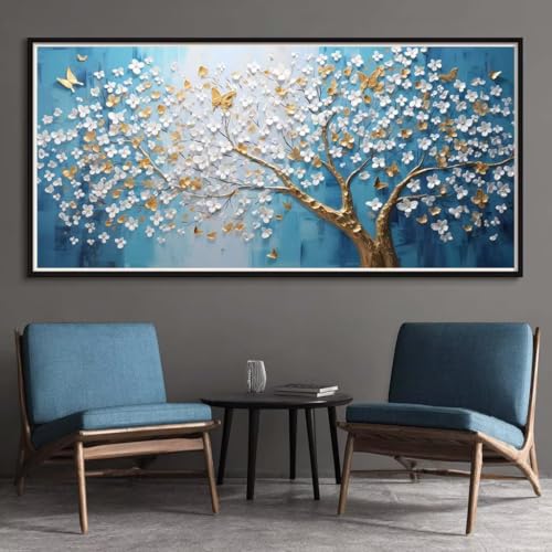 Diamond Painting Erwachsene Groß XXL 50x100cm, 5D Diamant Painting Bilder Großer Baum Eckige Steine Diamond-Painting Goldener Schmetterling Diamant Kunst Malerei Stickerei für Home Wand Décor (SQ13) von CHENLICXLF