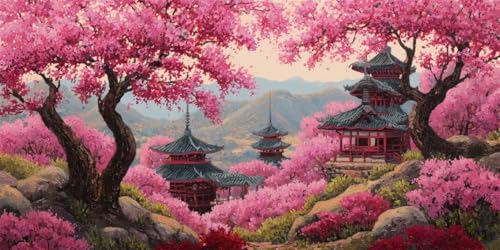 Diamond Painting Landschaft XXL 100x200cm, 5D DIY Square Drill Diamond Painting Erwachsene, Rosa Baum Diamant Painting Bilder, Mosaikherstellung Basteln Erwachsene für Geschenk Wand Dekoration (SQ11) von CHENLICXLF