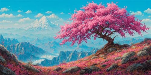 Diamond Painting Rosa Baum XXL 30x80cm, 5D DIY Square Drill Diamond Painting Erwachsene, Landschaft Diamant Painting Bilder, Mosaikherstellung Basteln Erwachsene für Geschenk Wand Dekoration (SQ14) von CHENLICXLF
