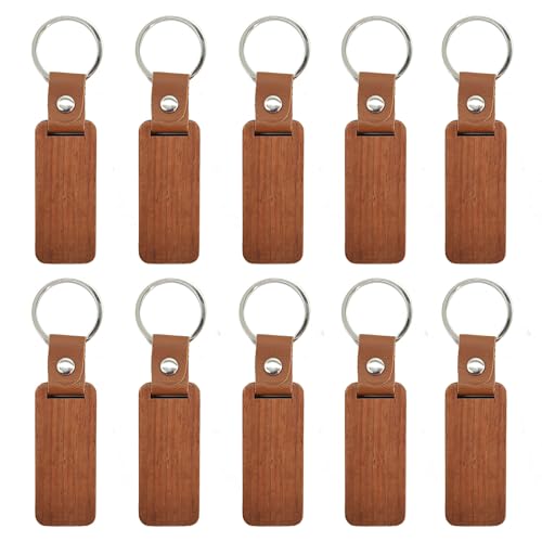 CHENNAN 10 Stück Unvollendeter Holz Schlüsselanhänger, Gravur Rohlinge aus Holz, Holz Schlüsselanhänger Rohlinge Personalisierter, für Lasergravur,DIY Personalisiert Schlüsselanhänger (Holzfarbe) von CHENNAN