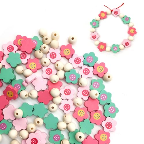 CHENNAN 100 Stück Loch Blumen Form Zum Basteln Bunt Mix Farbe zum auffädeln Gemischte Motiv und Farben Perlenmischung Bunte zarte niedliche Blume Perlen für DIY Armband Halskette Anhänger (1#) von CHENNAN