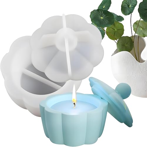 CHENNAN Silikonformen GießFormen 3D Kerzenhalter Silikonformen Rund mit Deckel Vase Gießformen für Beton Gießformen für Vorratsgefäß (Weiß) von CHENNAN