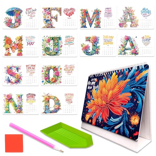 2026 DIY Special Shape Desktop Diamond Standing Calendar, Diamond Painting Kalender 2026, DIY 3D Weihnachten Diamantmalerei Tischkalender, Flip-Tischkalender für Haus, Büro, Geschenk (A) von CHENRI