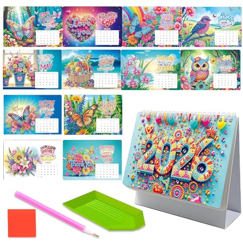 2026 DIY Special Shape Desktop Diamond Standing Calendar, Diamond Painting Kalender 2026, DIY 3D Weihnachten Diamantmalerei Tischkalender, Flip-Tischkalender für Haus, Büro, Geschenk (B) von CHENRI