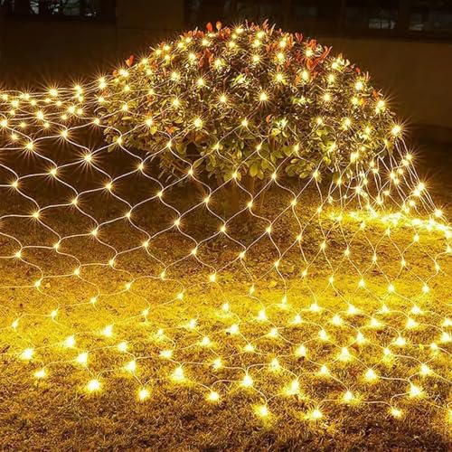 CHENRI Solar-Fischnetz-Leuchte, 1.5x1.5m LED Lichternetz Außen, 8 Modi Solar Lichterkette, Weihnachten LED Lichtervorhang Netz Lichterkette, Dekoratives Licht für Weihnachtsbaum Rasen Garten (Warm) von CHENRI
