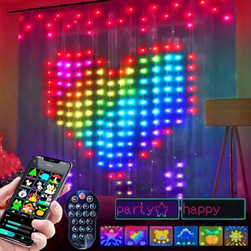 ColorWaves LED Curtain Sync Lights, Intelligente LED Lichterkette, Dynamische DIY Vorhang Lichterkette Mit Fernbedienung und APP, DIY Lichtmuster RGB LED Party Licht für Schlafzimmer Wand (3 * 3M) von CHENRI