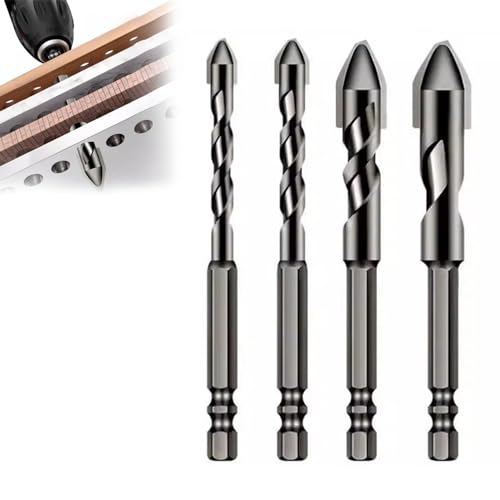 Exzenterbohrer mit schrägem Kopf und hoher Härte, Fliesenbohrer Glasbohrer, Sechskantschaft Spiralbohrer Bits Set, U-förmige Exzenter Bohrer, Universal Cobalt Bohrer Set für Metall, Holz (4PCS) von CHENRI