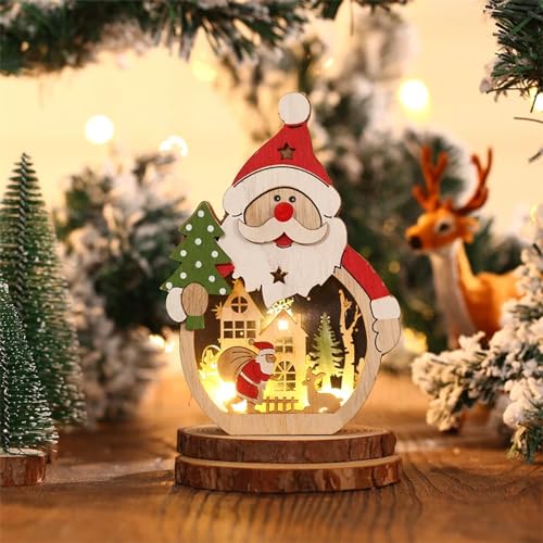 LED-Weihnachtsbeleuchtung aus Holz, Weihnachten LED Nachttischlampe, LED-Lichterkette Weihnachten Dekorative Lampe, Transparentes Tischlampe Schneemann Weihnachtsmann Licht für Heimdekoration (A) von CHENRI