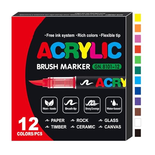 Straight Liquid Acrylic Marker, Acrylmarker mit Gerade Flüssigkeit, Acrylstifte für Steine wasserfest, Pinselspitze Acrylfarbe Stifte, Multimarker Glasmalstifte, Acrylfarben stifte für DIY (12 Farbe) Straight Liquid Acrylic Marker, Acrylmarker mit Gerade Flüssigkeit, Acrylstifte für Steine wasserfest, Pinselspitze Acrylfarbe Stifte, Multimarker Glasmalstifte, Acrylfarben stifte für DIY (12 Farbe) von CHENRI