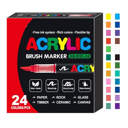 Straight Liquid Acrylic Marker, Acrylmarker mit Gerade Flüssigkeit, Acrylstifte für Steine wasserfest, Pinselspitze Acrylfarbe Stifte, Multimarker Glasmalstifte, Acrylfarben stifte für DIY (24 Farbe) Straight Liquid Acrylic Marker, Acrylmarker mit Gerade Flüssigkeit, Acrylstifte für Steine wasserfest, Pinselspitze Acrylfarbe Stifte, Multimarker Glasmalstifte, Acrylfarben stifte für DIY (24 Farbe) von CHENRI