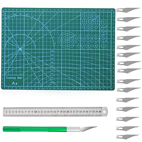 Schneidematte Set, Selbstheilende Bastelunterlage Mat mit Schnitzmesser, A4 Cutting Mat/16stk Bastelmesser und Stahllineal Grün/für Handrückenbretter, Mauspads, Schreiben Schneidematte Set, Selbstheilende Bastelunterlage Mat mit Schnitzmesser, A4 Cutting Mat/16stk Bastelmesser und Stahllineal Grün/für Handrückenbretter, Mauspads, Schreiben von CHENYU
