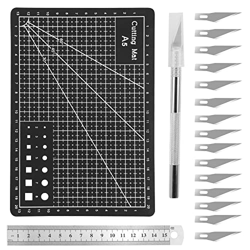 Schneidematte Set Selbstheilende Bastelunterlage Mat mit Schnitzmesser, A5 Cutting Mat/16stk Bastelmesser und Stahllineal Grün/für Handrückenbretter, Mauspads, Schreiben von CHENYU