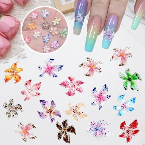 120 Stück (2 Packungen) 3D-Blumen-Nagelkunst-Anhänger, 3D-Nagelanhänger für Nägel, Edelsteine für Nägel, Hibiskus, hawaiianische Blumen, bunte kleine Blumendekorationen, Sommer, Strand, Party-Zubehör von CHENYUOUYANG