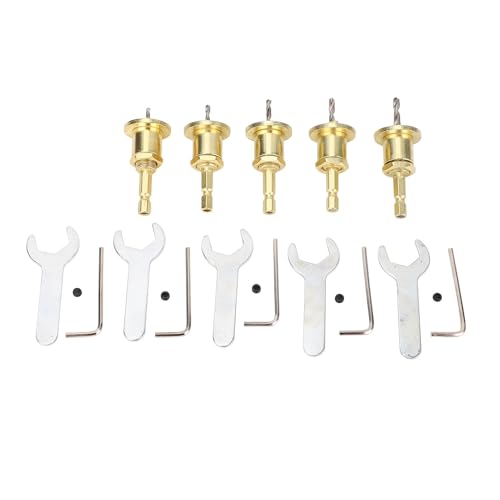 5pcs Countersink Bohrer Bit Set, 82-Grad 5 Flötenstahl Hochgeschwindigkeit, 1/4-Zoll-Hex-Schaft, verstellbare Schneidhöhen, für Holzplastik-MDF-Partikelboard-Softwälder Bohrungen von CHEOTIME