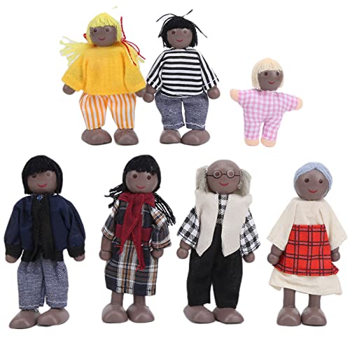 CHEOTIME Dollhouse Familie Holzpuppen Set, Flexible Körperrolle Spielzahlen 6PCS handgefertigtes Miniatur -Menschen Spielzeug für Kinder einfallsreiche Aktivitäten (7 Marionette) (7 Neue Puppen) (6 von CHEOTIME